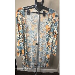 Womens Tropical Swimsuit Cover Up Resort Wear Beach Vacation Open Front Size L